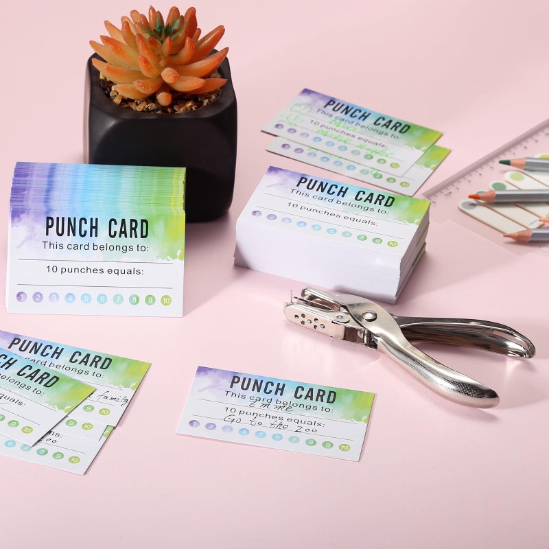 ون دن ONEDONE Punch Cards 200 قطعة من بطاقات مكافأة الألوان المائية للفصل الدراسي مع جوائز حافزة مثقوبة للطلاب والمعلمين والمنزل والفصول الدراسية واللوازم المدرسية وبطاقات ولاء الأعمال - Image 5